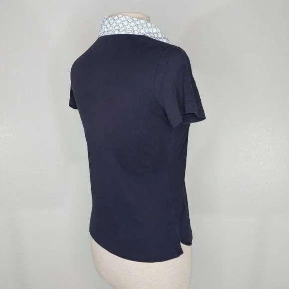 Lands End Womens XS Petite Polo Shirt Short Sleeve Navy Print Collar - Picture 6 of 12